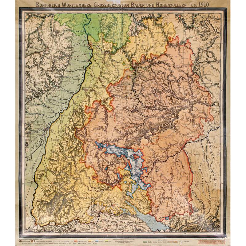 Kastanea Harta regionala Historische Baden-Württembergkarte von 1910 (85 x 96 cm)