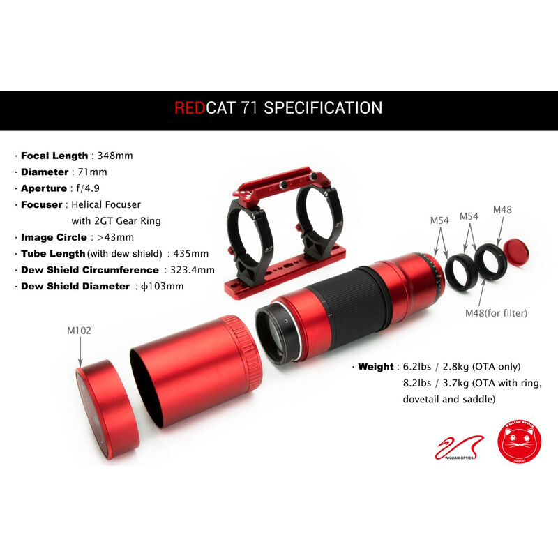 William Optics Refractor apochromat AP 71/350 RedCat 71 OTA