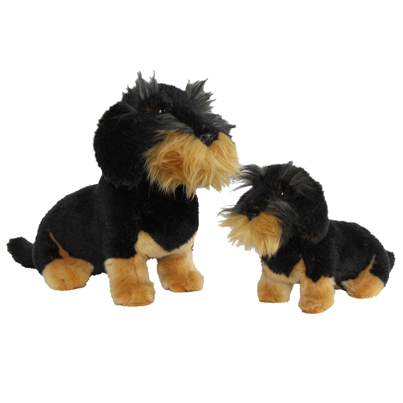AKAH DACHSHUND CU PĂRUL ASPRU DE PLUȘ, AȘEZAT MIC 23 CM