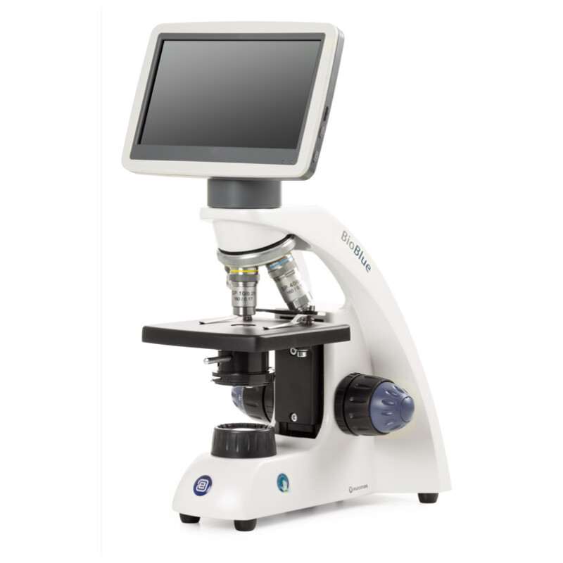 Euromex Microscop BioBlue, BB.4200-LCD, 7 inch LCD Bildschirm, SMP 4/10/S40x Objektiven, DIN, 40x - 400x, 10x/18, LED, 1W, einfacher Objekttisch