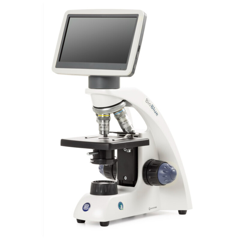 Euromex Microscop BioBlue, BB.4200-LCD, ecran LCD de 7 inch, Obiective SMP 4/10/S40x, DIN, 40x - 400x, 10x/18, LED, 1W, masă specimene simplă