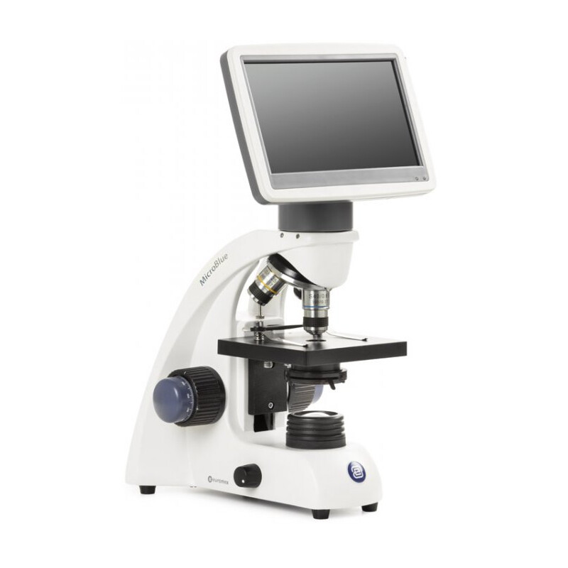 Euromex Microscop MicroBlue, MB.1001-LCD, ecran LCD de 5,6 inch, achr. Obiectiv 4/10/S40x, DIN 35mm perf., 40x - 400x, LED, 1W, masă specimene simplă