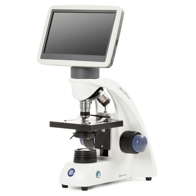 Euromex Microscop MicroBlue, MB.1001-LCD, 5.6 inch LCD Bildschirm, Achr. 4/10/S40x Objektive, DIN 35mm perf., 40x - 400x, LED, 1W, einfacher Objekttisch