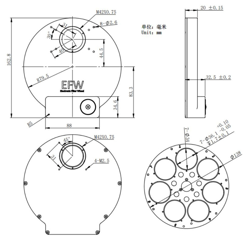 ZWO Roată de filtrare EFW 7x36 mm II
