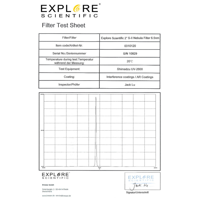 Explore Scientific Filtre SII 6,5nm 2"