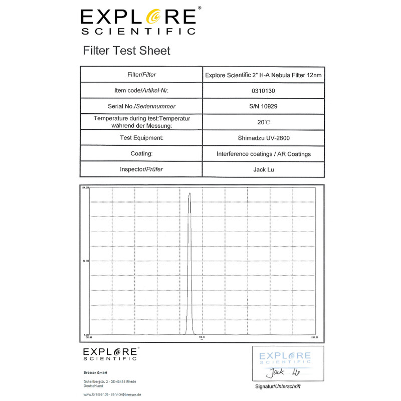 Explore Scientific Filtre H-alpha 12nm 2"