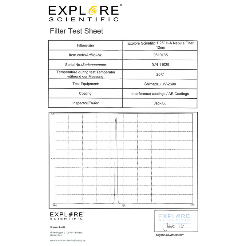 Explore Scientific Filtre H-alpha 12nm 1,25"