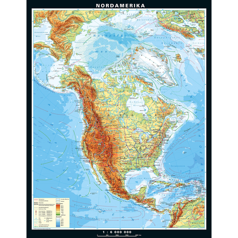 PONS Hartă continentală America de Nord fizică (158 x 203 cm)