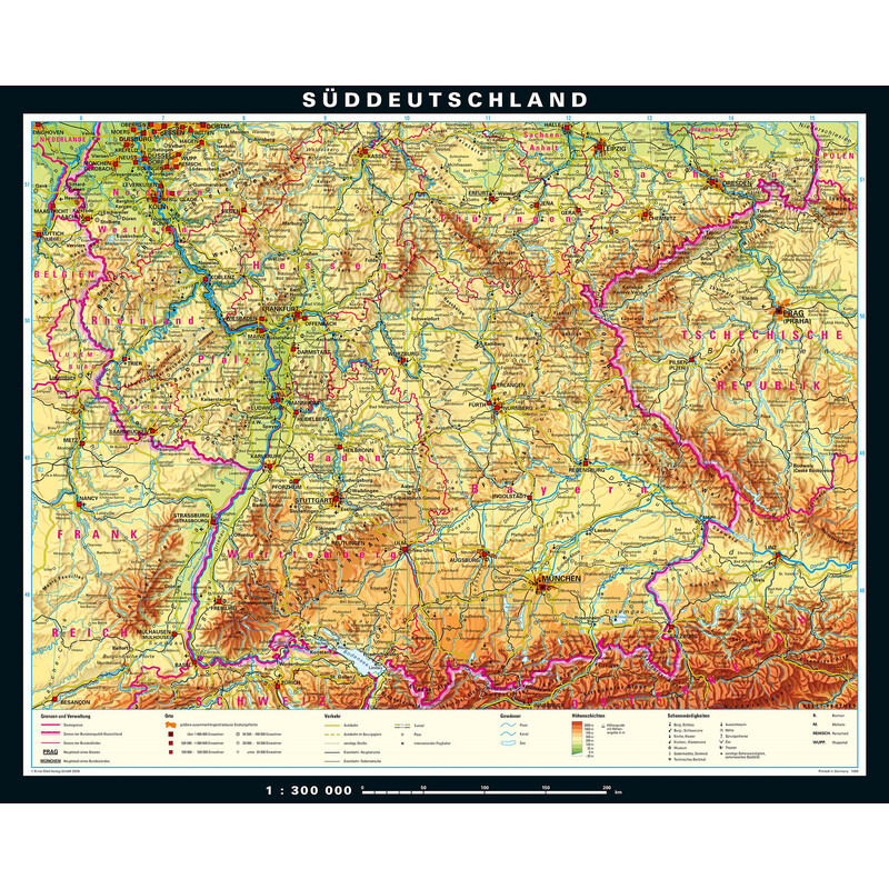 PONS Harta regionala Germania de Sud fizică (243 x 197 cm)