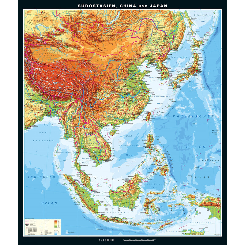 PONS Harta regionala Südostasien, China und Japan physisch (199 x 231 cm)
