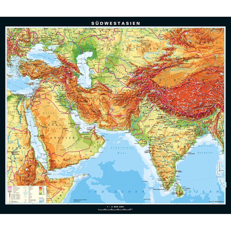 PONS Harta regionala Asia de Sud-Vest fizică (205 x 172 cm)