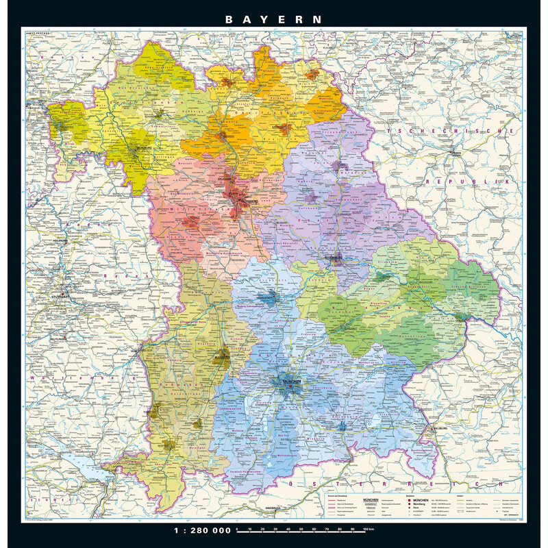 PONS Harta regionala Bavaria fizică & politică (148 x 150 cm)