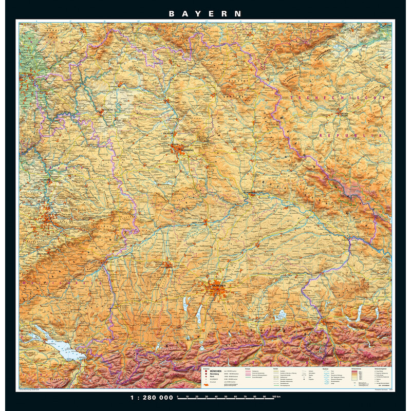 PONS Harta regionala Bavaria fizică & politică (148 x 150 cm)