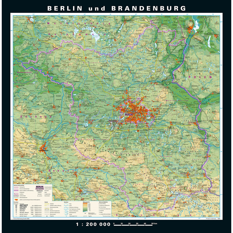 PONS Harta regionala Berlin-Brandenburg fizică & politică (148 x 150 cm)