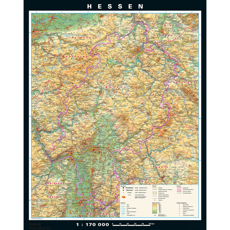 PONS Harta regionala Hessen fizică & politică (148 x 183 cm)