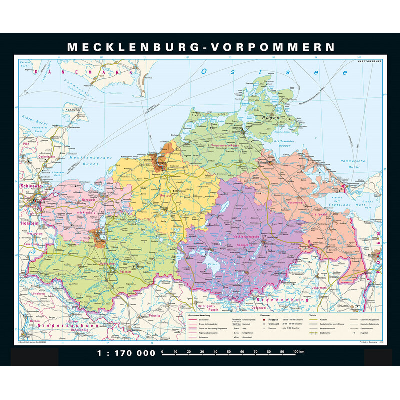 PONS Harta regionala Mecklenburg-Vorpommern fizică & politică (178 x 148 cm)