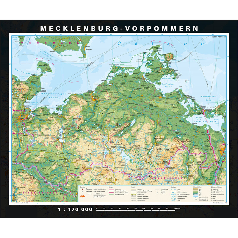 PONS Harta regionala Mecklenburg-Vorpommern fizică & politică (178 x 148 cm)
