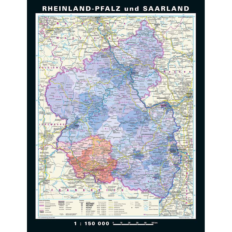 PONS Harta regionala Renania-Palatinat și Saarland fizică & politică (148 x 193 cm)