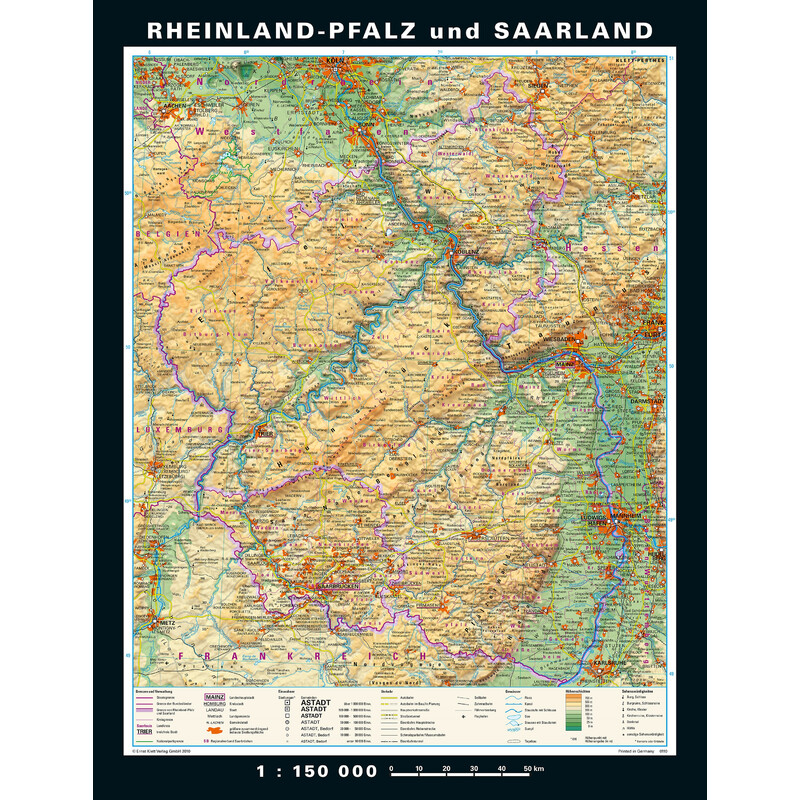 PONS Harta regionala Renania-Palatinat și Saarland fizică & politică (148 x 193 cm)