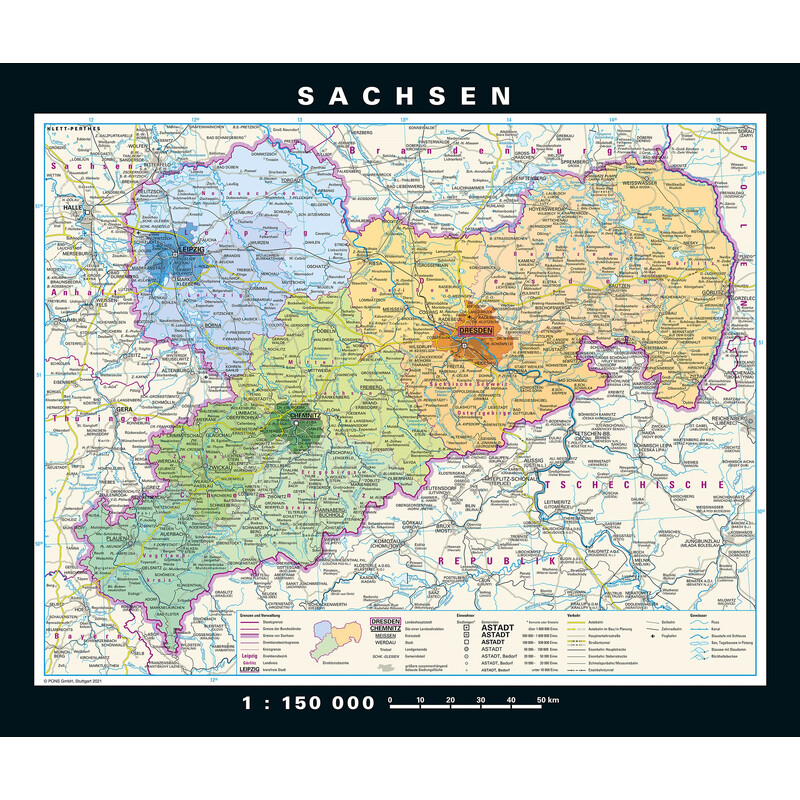 PONS Harta regionala Saxonia fizică & politică (176 x 148 cm)
