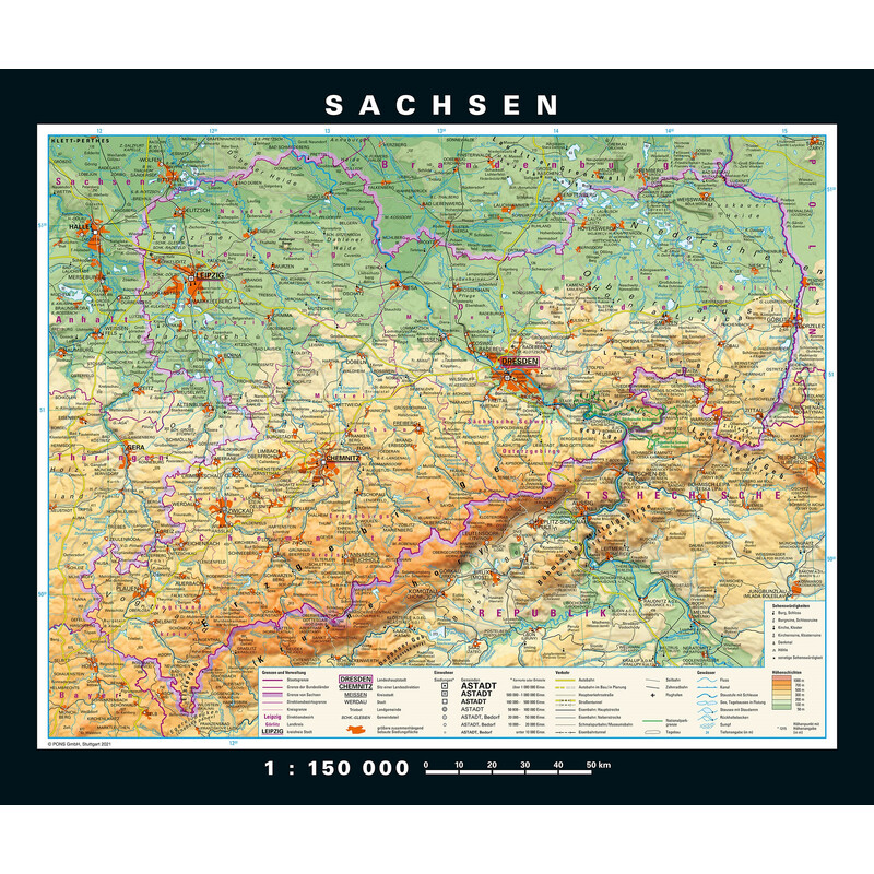 PONS Harta regionala Saxonia fizică & politică (176 x 148 cm)