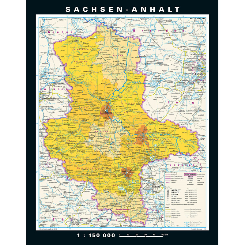 PONS Harta regionala Saxonia-Anhalt fizică & politică (148 x 188 cm)