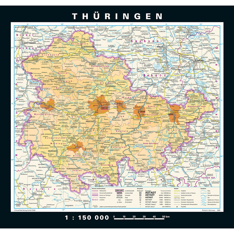 PONS Harta regionala Thuringia fizică & politică (148 x 150 cm)
