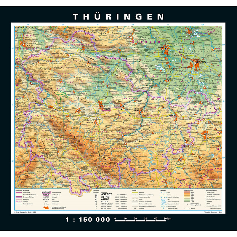 PONS Harta regionala Thuringia fizică & politică (148 x 150 cm)