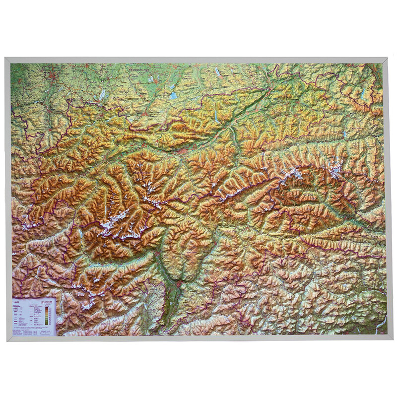 Georelief Harta regionala Tirol (77 x 57 cm) hartă 3D în relief cu cadru din aluminiu