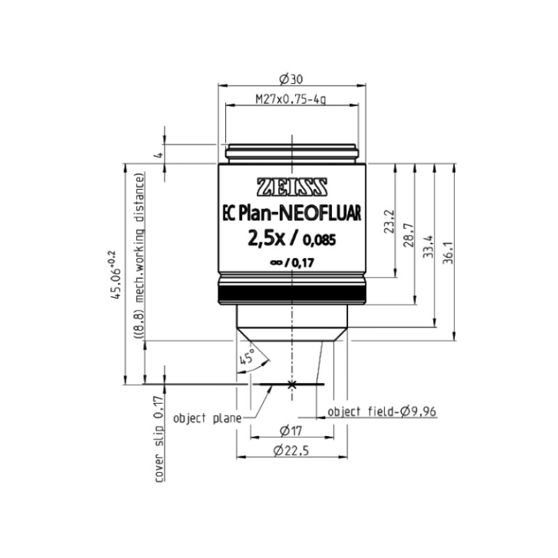 ZEISS Obiectiv EC Plan-Neofluar, 2.5x/0.085 wd=8.8mm