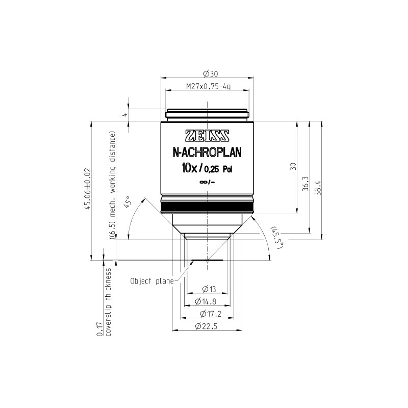 ZEISS Obiectiv N-Achroplan 10x/0.25 Pol wd=6.5mm