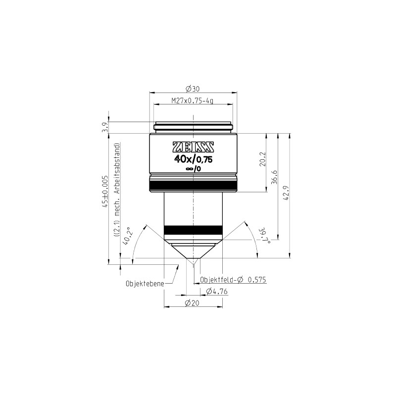 ZEISS Obiectiv W N-Achroplan 40x/0.75 wd=2.1mm