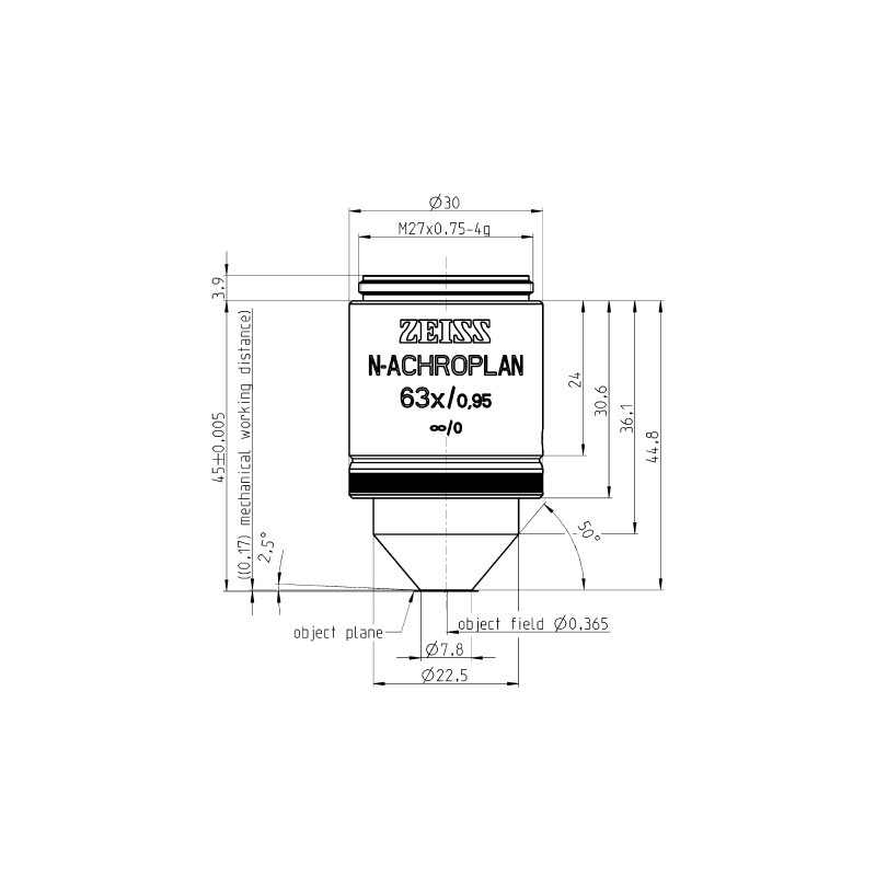 ZEISS Obiectiv N-Achroplan 63x/0.95 D=0 wd=0.17mm