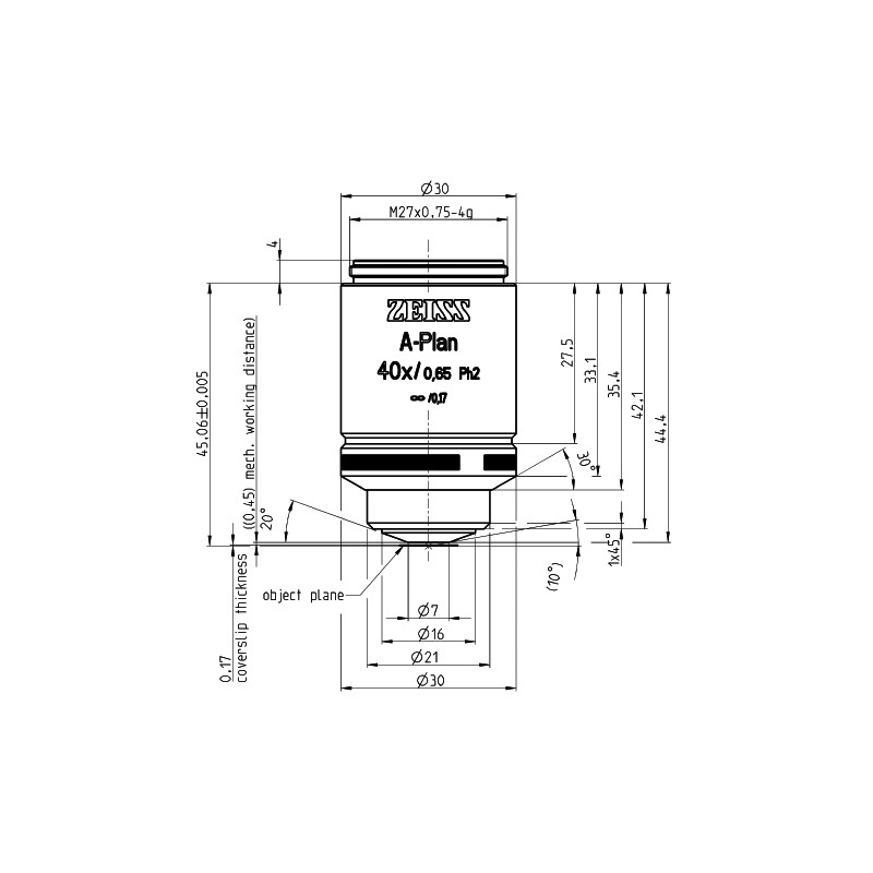 ZEISS Obiectiv A-Plan 40x/0.65 Ph2 wd=a=0.45mm