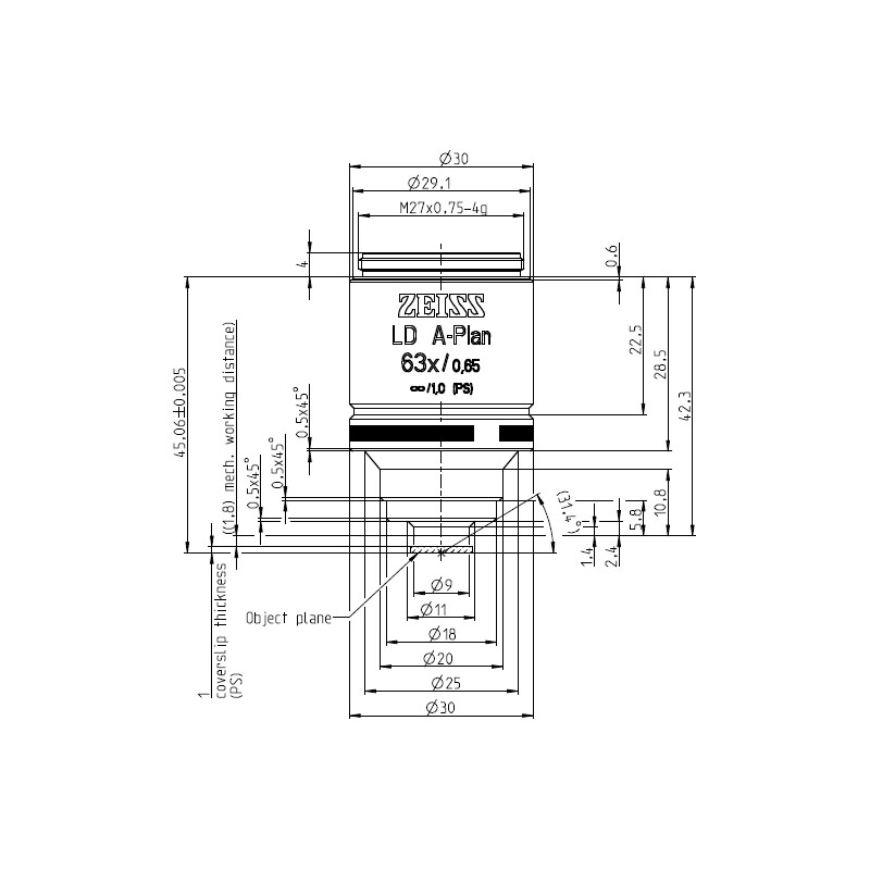 ZEISS Obiectiv LD A-Plan 63x/0.65 wd=1.8mm