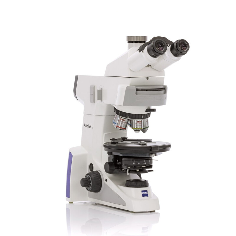 ZEISS Microscop Axiolab 5 Pol, trino, infinity, plan, neofl, 5x, 10x, 20x, 40x, 10x/23, Dl, LED, 10W, 5xH Pol codat, incl. comp. lambda, placă reticul și ghid obiect