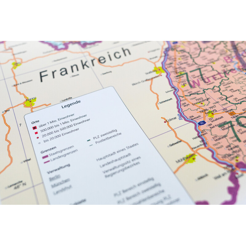 GeoMetro Harta Deutschland politisch mit Postleitzahlen PLZ (84 x 114 cm)