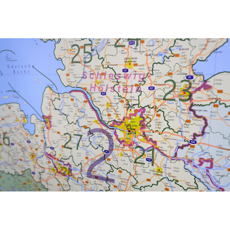 GeoMetro Harta Deutschland politisch mit Postleitzahlen PLZ XL (100 x 140 cm)
