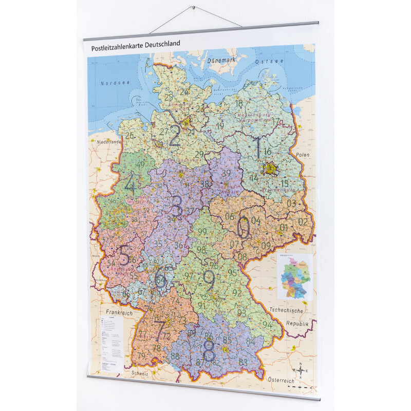 GeoMetro Harta Deutschland politisch mit Postleitzahlen PLZ XL (100 x 140 cm)