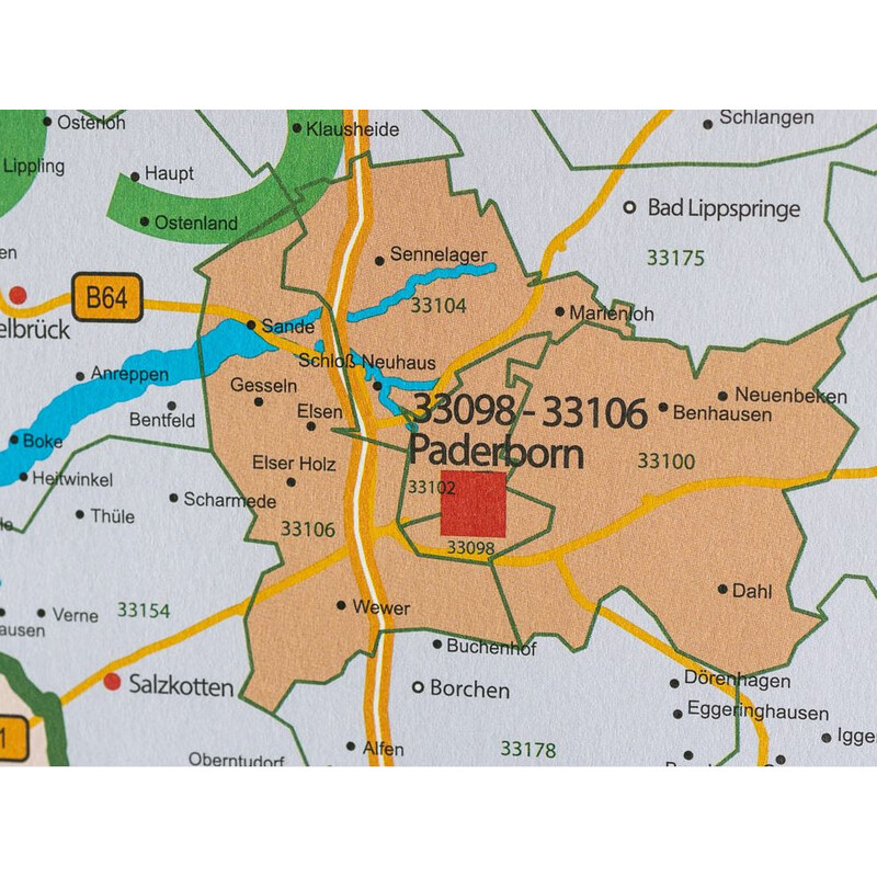 GeoMetro Harta regionala Nordrhein-Westfalen Postleitzahlen PLZ NRW (118 x 100 cm)