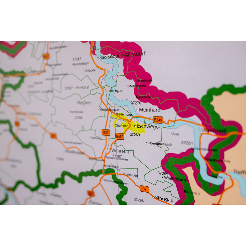 GeoMetro Harta regionala Hessen Postleitzahlen PLZ (100 x 140 cm)