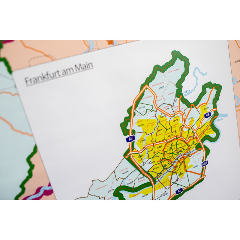 GeoMetro Harta regionala Hessen Postleitzahlen PLZ (100 x 140 cm)