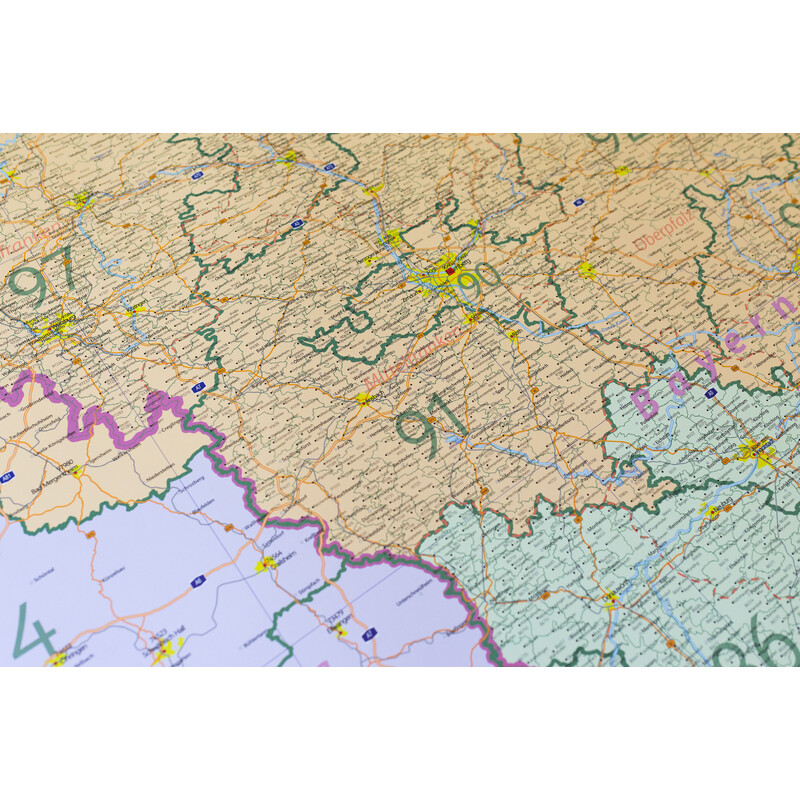 GeoMetro Harta regionala Bayern Postleitzahlen PLZ (100 x 140 cm)