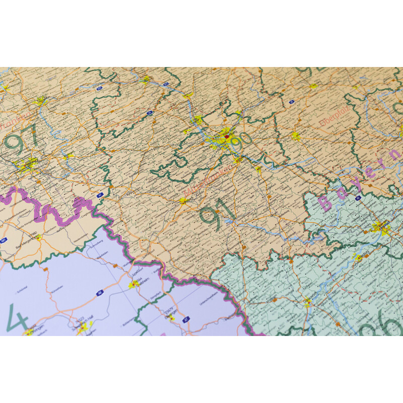 GeoMetro Harta regionala Bayern Postleitzahlen PLZ (100 x 140 cm)