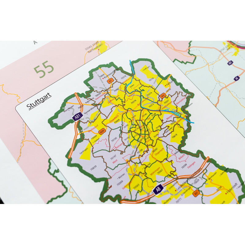 GeoMetro Harta regionala Baden-Württemberg Postleitzahlen PLZ (100 x 123 cm)