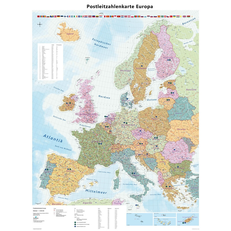 GeoMetro Hartă continentală Europa Postleitzahlen (90 x 123 cm)