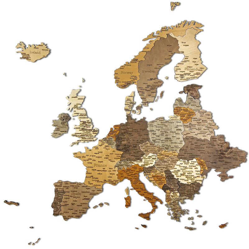 Abraham Wood Decor Hartă continentală Puzzle din lemn cu Europa (110x108cm)