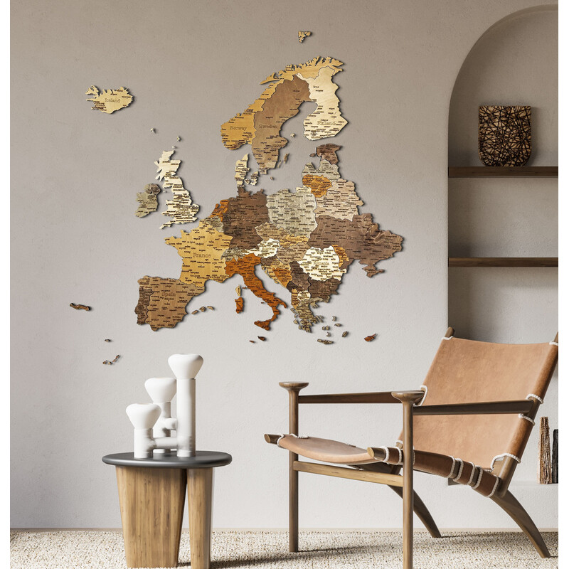 Abraham Wood Decor Hartă continentală Puzzle din lemn cu Europa (110x108cm)