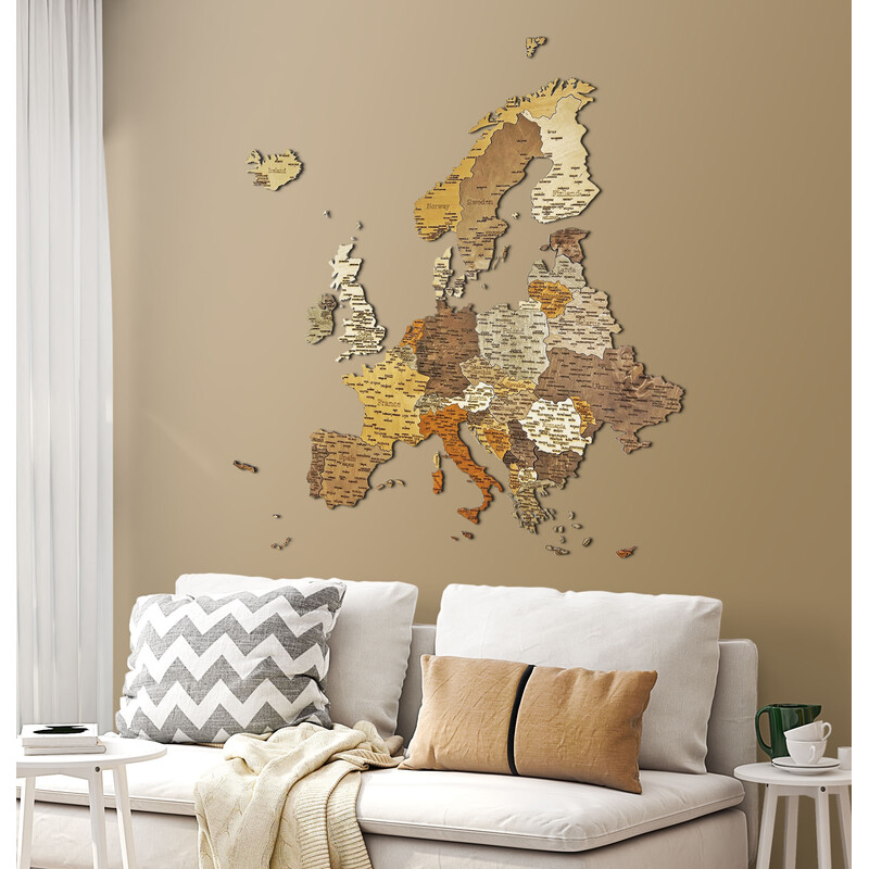 Abraham Wood Decor Hartă continentală Puzzle din lemn cu Europa (110x108cm)