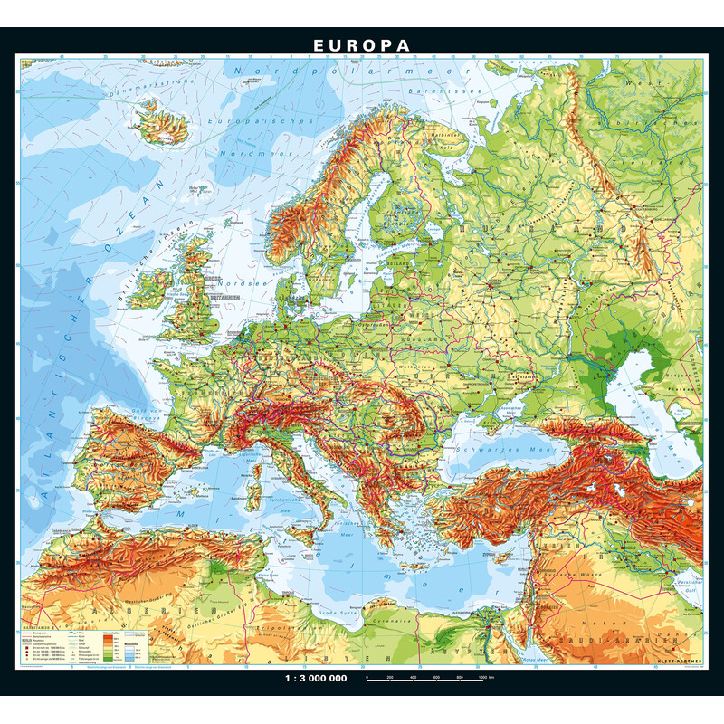 PONS Hartă continentală Europa fizică (208 x 189 cm)